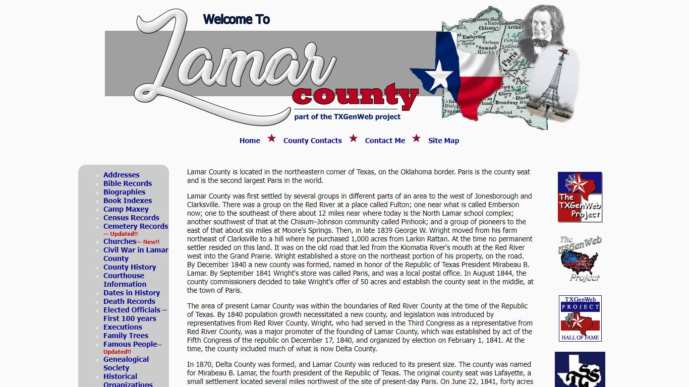 Lamar County, Texas Genealogy and Family History Home Page
